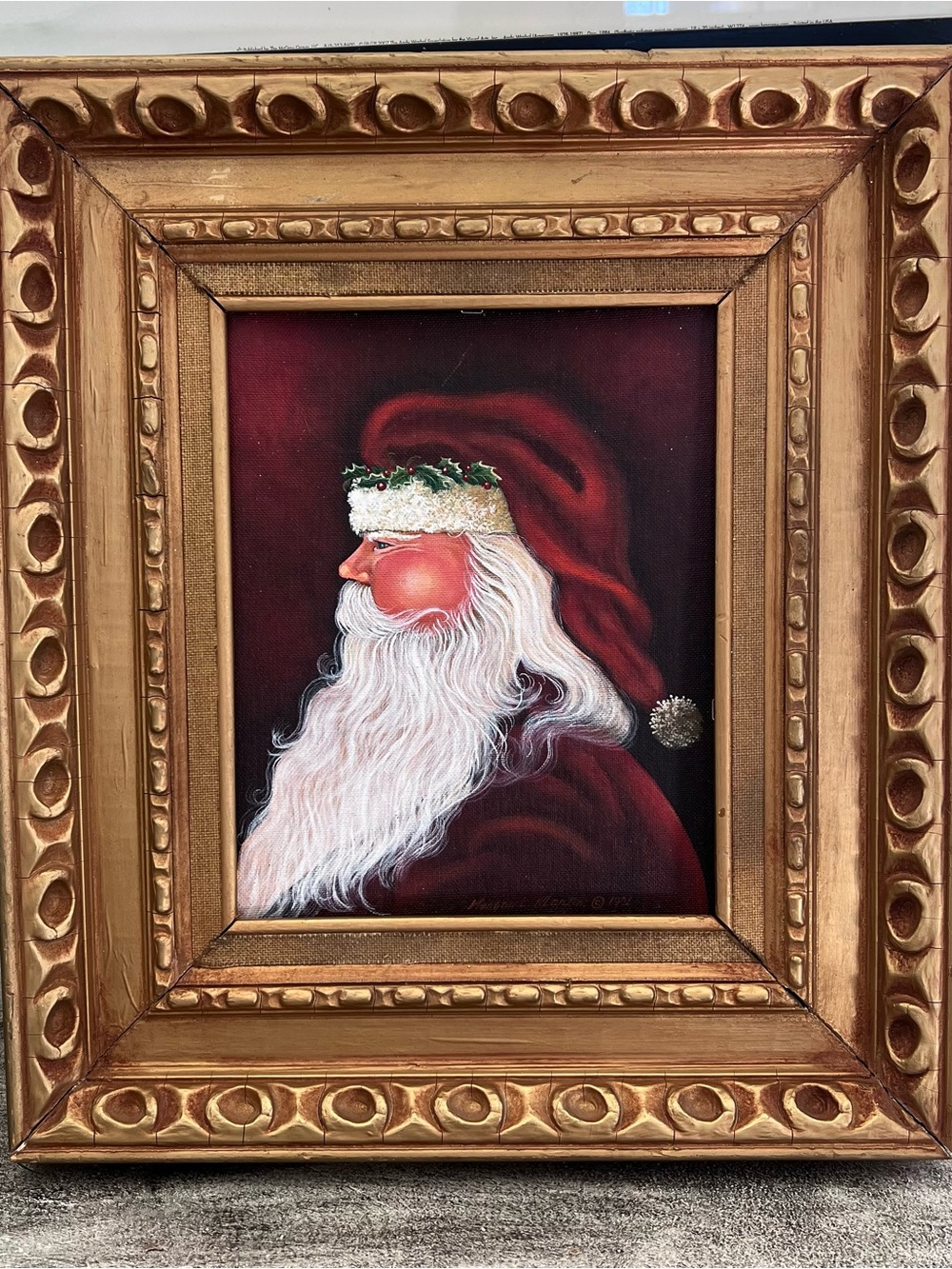 Original 1900's Vintage Santa Clause folk art signed painting framed 16.5 × 14.5